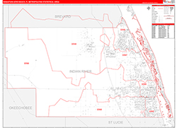 Sebastian-Vero Beach Metro Area Wall Map Red Line Style 2026